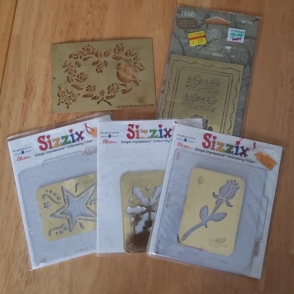 Simple Impressions Brass Stencils w/ Embossing Folders by Sizzix used - Picture 1 of 8